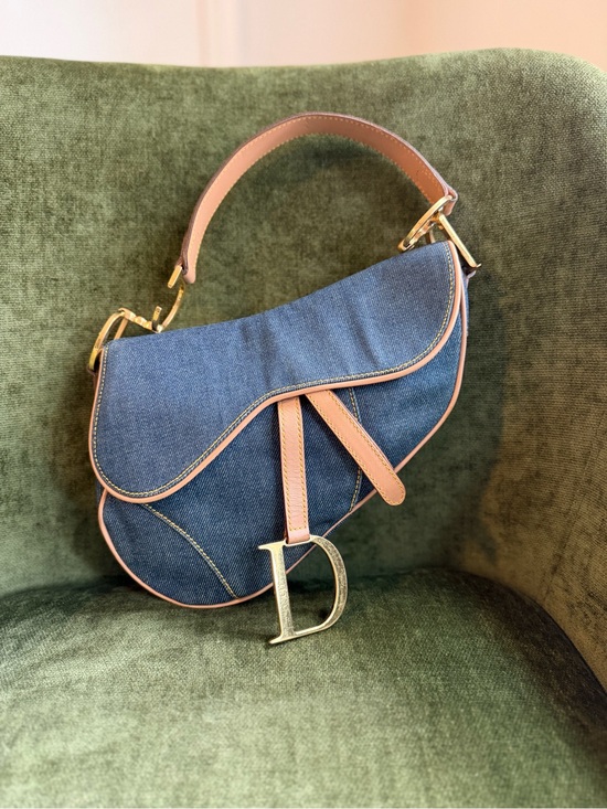 Dior Handbags - Vintage Dior Saddle Denim Leather Trim Shoulder Bag